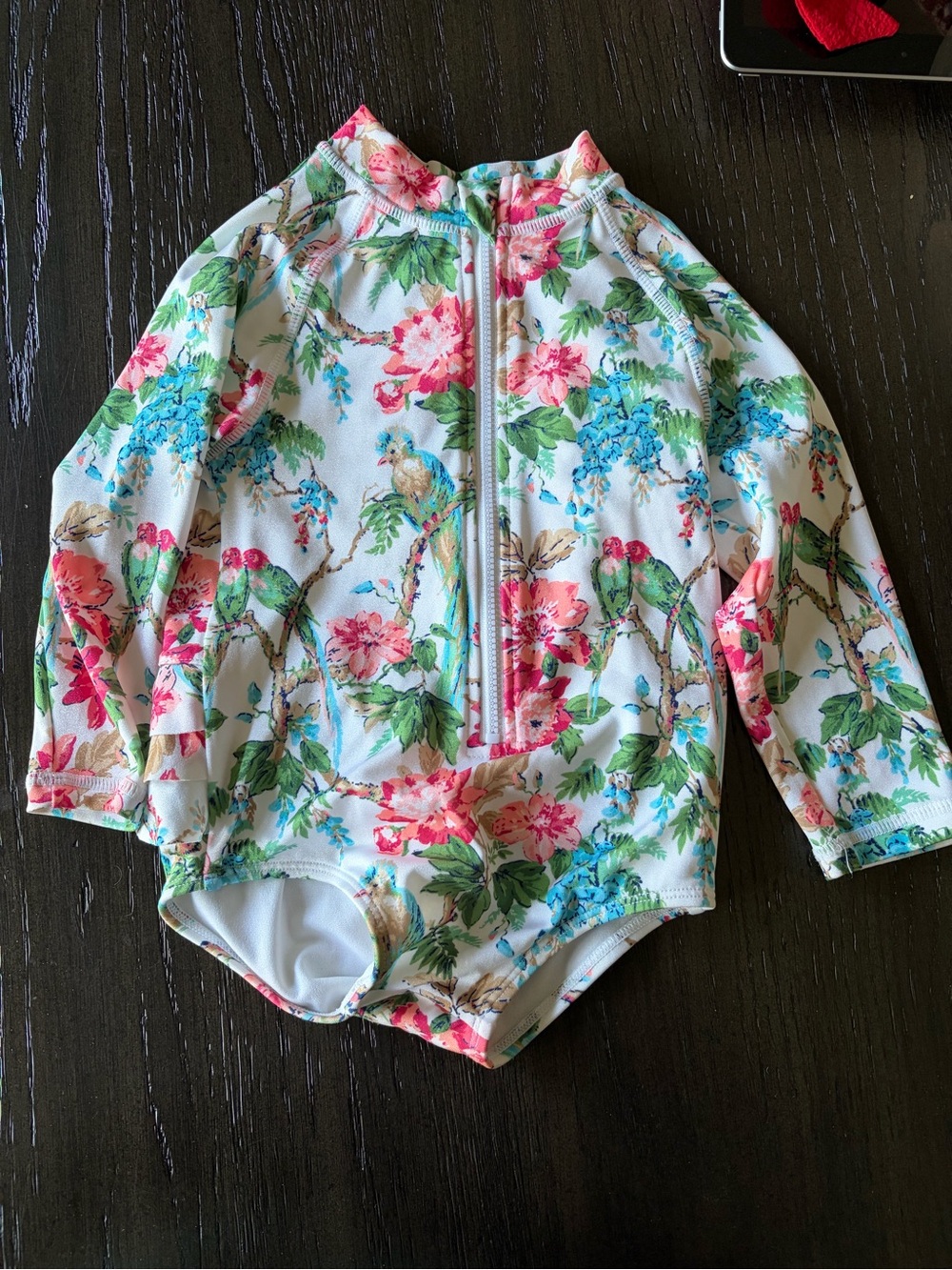 Jaine and Jack Floral Long-Sleeve Swimsuit - White with Pink & Blue Floral